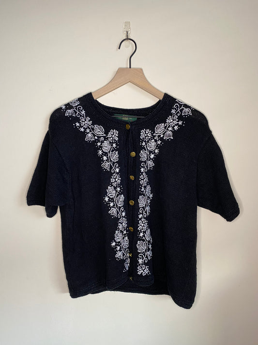 Vintage Short Sleeve Embroidered Cardigan