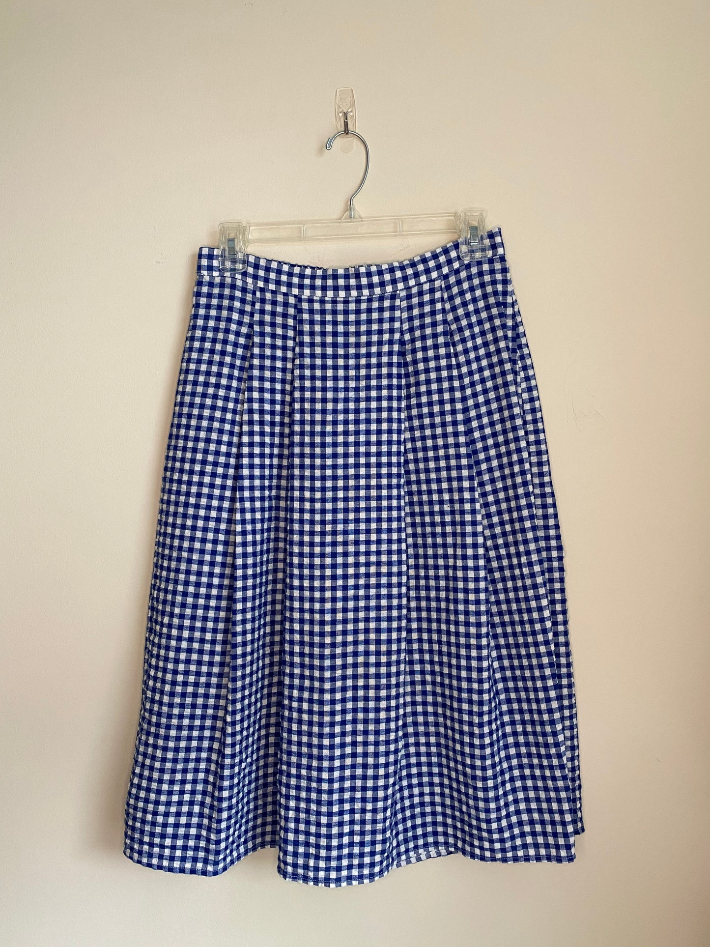 Blue Gingham Midi Skirt