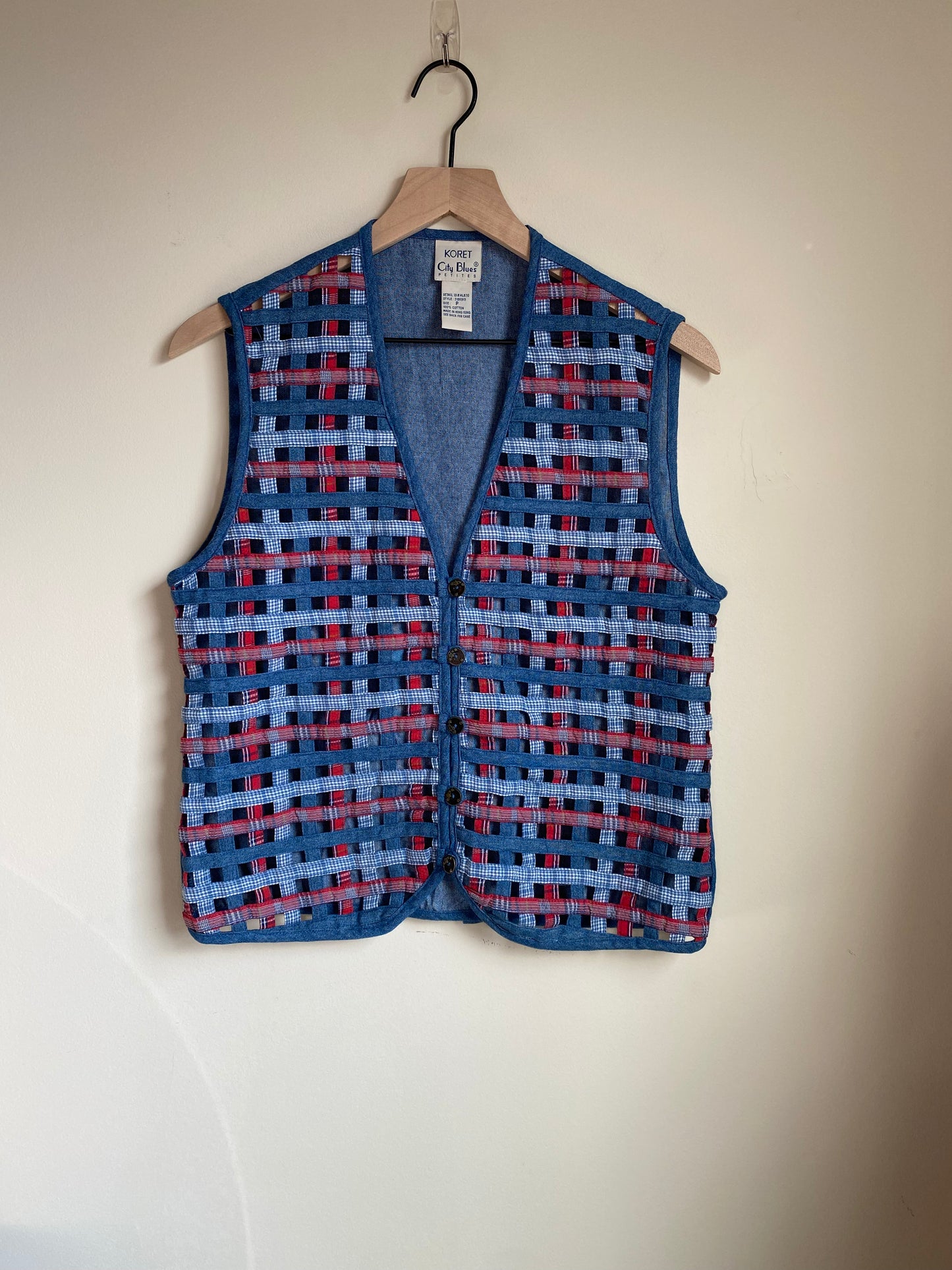 Plaid Lattice Denim Vest
